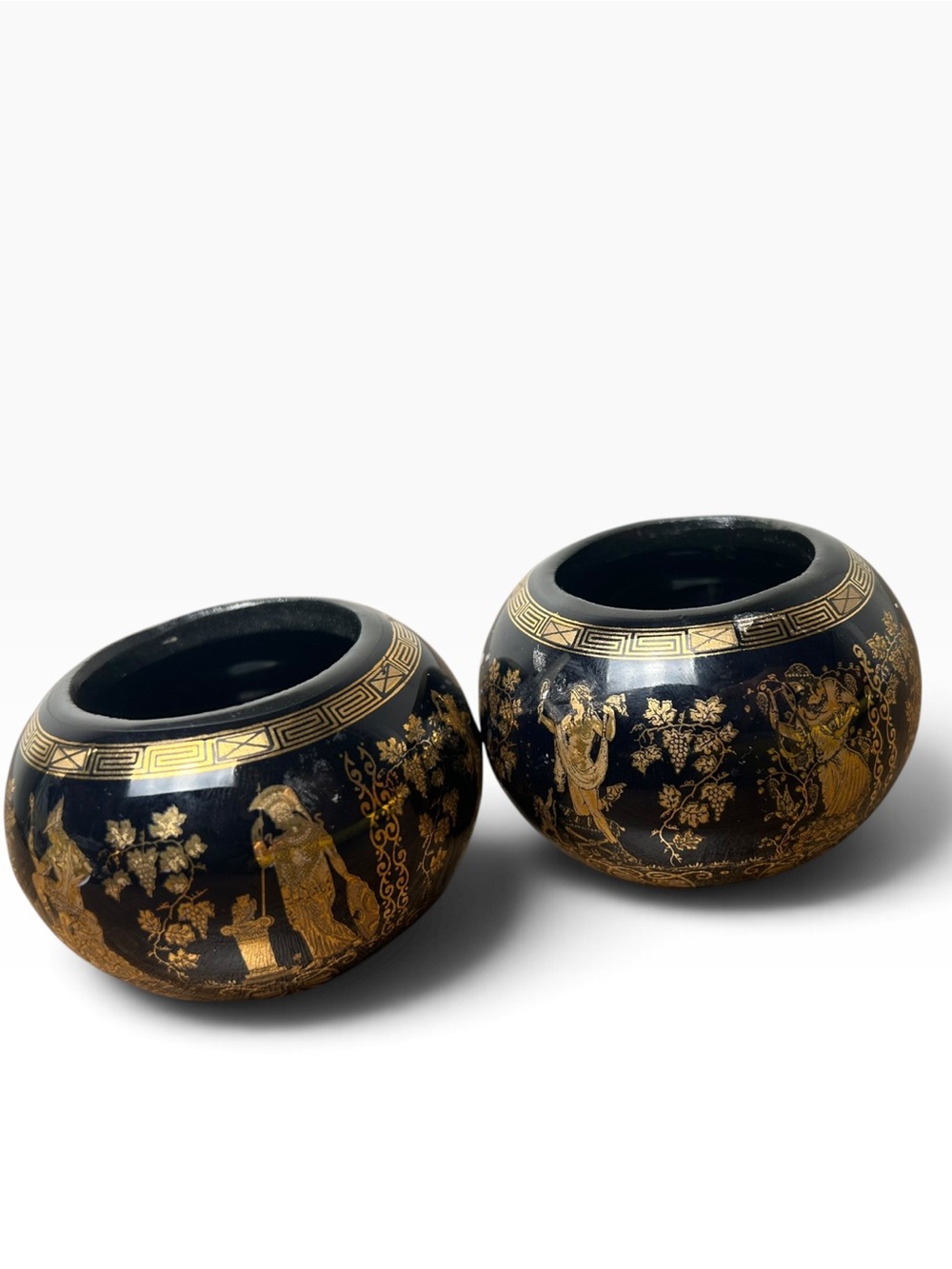 Ceramotechnica Greek Art Black & Gold Ceramic Decorative Bowls Set of 2
